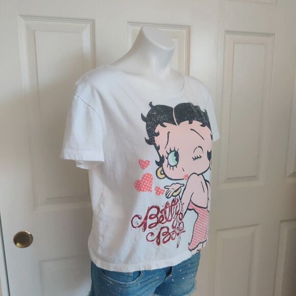 Betty Boop blowing kisses glitter letter crop tee sz L - Picture 2 of 8